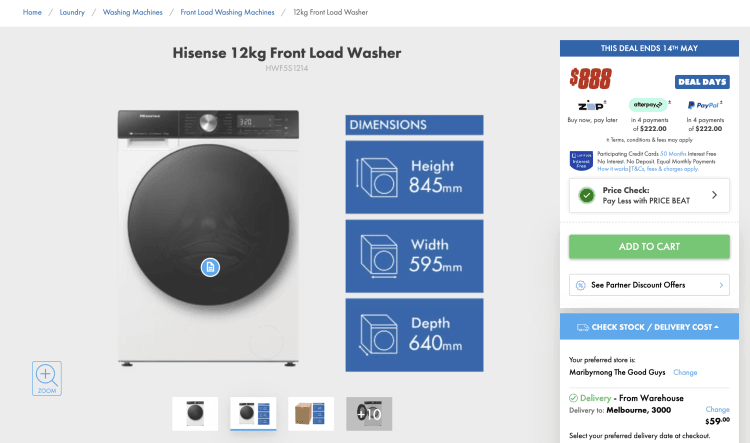 The Good Guys: Hisense 12kg Front Load Washer (HWF5S1214) – $878 with Price Beat